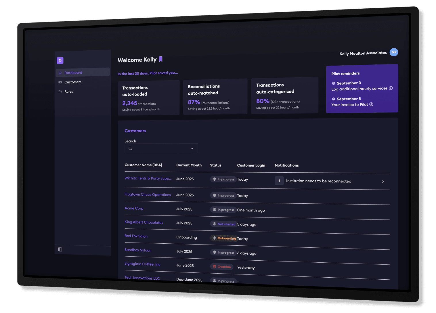 Strata financial analytics dashboard showing revenue trends, reconciliation status, and key metrics